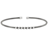 Black Rhodium Finish Sterling Silver Rounded Box Link Cuff Bracelet with Rhodium Finish Coil Wrap in the Center