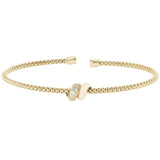 Gold Finish Sterling Silver Rounded Box Link Cuff Bracelet with Double Coil Wrap in Center, 1 coil with Simulated Diamonds