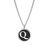 Rhodium Finish Sterling Silver Black Enamel Initial Necklace on 18" Curb Chain - Q