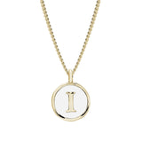 Gold Finish Sterling Silver White Enamel Initial Necklace on 18