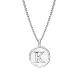 Rhodium Finish Sterling Silver White Enamel Initial Necklace on 18