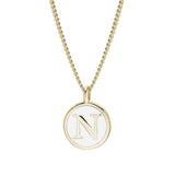 Gold Finish Sterling Silver White Enamel Initial Necklace on 18