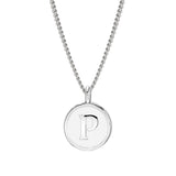 Rhodium Finish Sterling Silver White Enamel Initial Necklace on 18