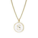 Gold Finish Sterling Silver White Enamel Initial Necklace on 18
