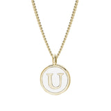 Gold Finish Sterling Silver White Enamel Initial Necklace on 18" Curb Chain - U