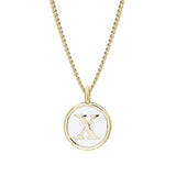 Gold Finish Sterling Silver White Enamel Initial Necklace on 18