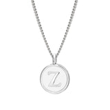 Rhodium Finish Sterling Silver White Enamel Initial Necklace on 18