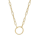 Gold Finish Sterling Silver 18 Paper Clip Necklace with Center Circle Station