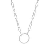 Rhodium Finish Sterling Silver 18 Paper Clip Necklace with Center Circle Station