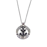 Stainless Steel Nautical Compass and Black Anchor W/ Simulated Diamond in Center on 20 Chain