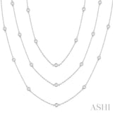 3 Ctw Bezel Set Round Cut Diamond 60-Inch Long Station Necklace in 14K White Gold