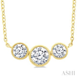 3/4 Ctw Past, Present & Future 3-Stone Bezel Set Round Cut Diamond Necklace in 14K Yellow Gold