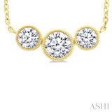 3/4 Ctw Past, Present & Future 3-Stone Bezel Set Round Cut Diamond Necklace in 14K Yellow Gold