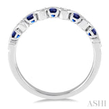 1.8 MM Sapphire and 1/6 Ctw Round Cut Diamond Precious Waves Wedding Band in 14K White Gold