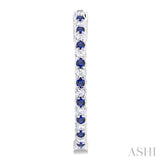1.6 MM Round Sapphire and 1/2 Ctw Round Cut Diamond Inside & Outside Alternating Precious Hoop Earrings in 14K White Gold