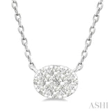 1/10 Ctw Lovebright Petite East-West Set Oval Shape Round Cut Diamond Fashion Pendant With Chain in 10K White Gold
