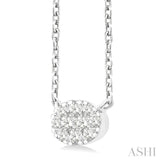 1/10 Ctw Lovebright Petite East-West Set Oval Shape Round Cut Diamond Fashion Pendant With Chain in 10K White Gold
