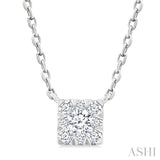 1/10 Ctw Lovebright Petite Square Shape Round Cut Diamond Fashion Pendant With Chain in 10K White Gold