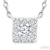 1/10 Ctw Lovebright Petite Square Shape Round Cut Diamond Fashion Pendant With Chain in 10K White Gold