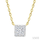 1/10 Ctw Lovebright Petite Square Shape Round Cut Diamond Fashion Pendant With Chain in 10K Yellow Gold