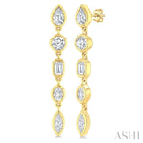 1 Ctw Bezel Set Mixed Diamond Cut Fashion Earring in 14K Yellow Gold