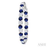 2.9 MM Round Sapphire and 2 5/8 Ctw Round Cut Diamond Inside & Outside Alternating Precious Hoop Earrings in 14K White Gold