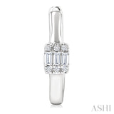 1/10 Ctw Petite Rectangular Center Fusion Baguette and Round Cut Diamond Fashion Huggies in 10K White Gold