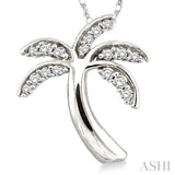 1/10 Ctw Palm Tree Single Cut Diamond Pendant in 10K White Gold with Chain