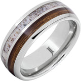 Barrel Aged Serinium® Ring with Bourbon Barrel Wood and Antler Inlays