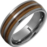Double Barrel - Barrel Aged Rugged Tungsten Dome Ring with Bourbon Inlays