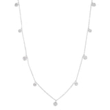 Platinum finish sterling silver station necklace with 9 simulated diamonds on 18