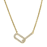 Gold vermeil sterling silver micropave two interlocking links necklace with simulated diamonds on a 16