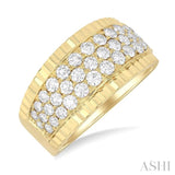 1 1/6 Ctw Triple Row Round Cut Diamond Fashion Wide Band in 14K Yellow Gold
