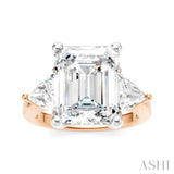 1 Ctw Emerald Shape Trillion and Round Cut Diamond Semi-Mount Engagement Ring in 14K Rose and White Gold