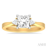 1/4 ctw Princess Shape Trillion Cut & Round Cut Diamond Semi Mount Engagement Ring in 14K Yellow and White Gold