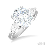 1 ctw Tri-Mount Oval Shape Center Pear and Round Cut Diamond Semi Mount Engagement Ring in 14K White Gold