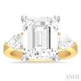 1 ctw Tri-Mount Emerald Shape Center Pear and Round Cut Diamond Semi Mount Engagement Ring in 14K Yellow and White Gold