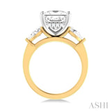 1 ctw Tri-Mount Princess Shape Center Pear and Round Cut Diamond Semi Mount Engagement Ring in 14K Yellow and White Gold