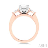 1/2 ctw Tri-Mount Emerald Shape Center Pear and Round Cut Diamond Semi Mount Engagement Ring in 14K Rose and White Gold