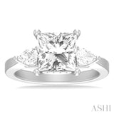 1/2 ctw Tri-Mount Princess Shape Center Pear and Round Cut Diamond Semi Mount Engagement Ring in 14K White Gold