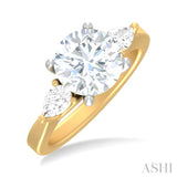 1/2 ctw Tri-Mount Circular Shape Center Pear and Round Cut Diamond Semi Mount Engagement Ring in 14K Yellow and White Gold