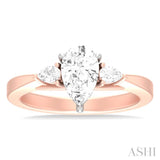 1/4 ctw Tri-Mount Centerpiece Pear and Round Cut Diamond Semi Mount Engagement Ring in 14K Rose and White Gold