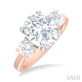 1 ctw Tri-Mount Past, Present and Future Oval Shape Center Round Cut Diamond Semi Mount Engagement Ring in 14K Rose and White Gold
