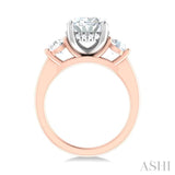 1 ctw Tri-Mount Past, Present and Future Oval Shape Center Round Cut Diamond Semi Mount Engagement Ring in 14K Rose and White Gold