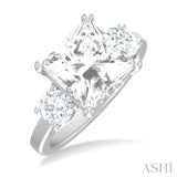 1 ctw Tri-Mount Princess Shape Round Cut Diamond Semi Mount Engagement Ring in 14K White Gold