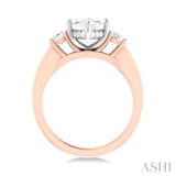 1/2 ctw Tri-Mount Marquise Shape Center Round Cut Diamond Semi Mount Engagement Ring in 14K Rose and White Gold