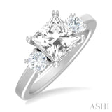 1/2 ctw Tri-Mount Princess Shape Round Cut Diamond Semi Mount Engagement Ring in 14K White Gold