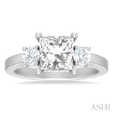 1/2 ctw Tri-Mount Princess Shape Round Cut Diamond Semi Mount Engagement Ring in 14K White Gold