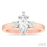 1/4 ctw Tri-Mount Marquise Shape Center Round Cut Diamond Semi Mount Engagement Ring in 14K Rose and White Gold