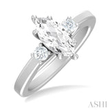 1/4 ctw Tri-Mount Marquise Shape Center Round Cut Diamond Semi Mount Engagement Ring in 14K White Gold